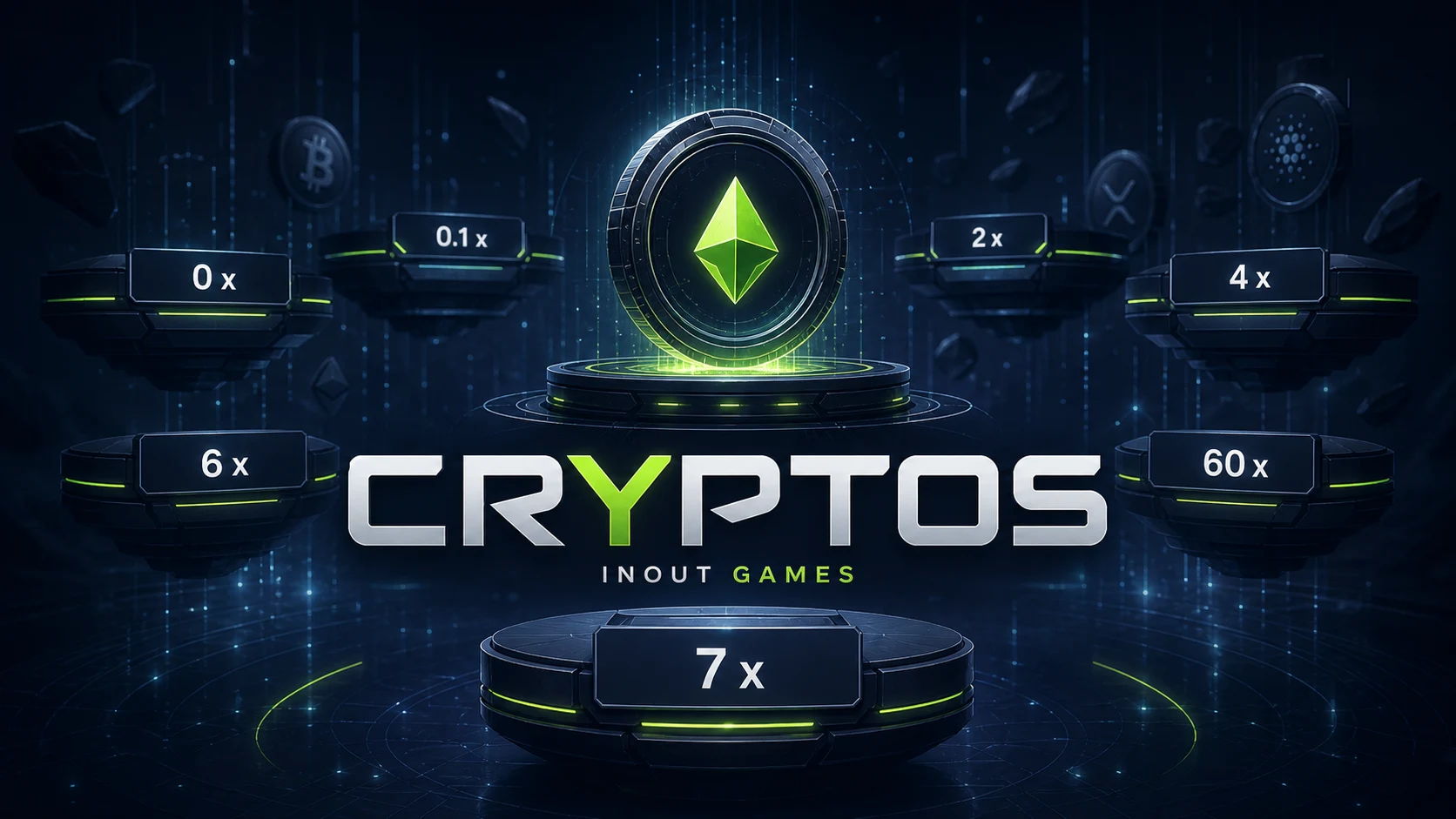 Cryptos game screen showing the multiplier ladder from 0x up to 60x