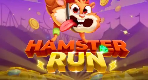 Hamster Run screenshot 2 - Hamster Run logo with the hamster mascot over coins and carnival tents
