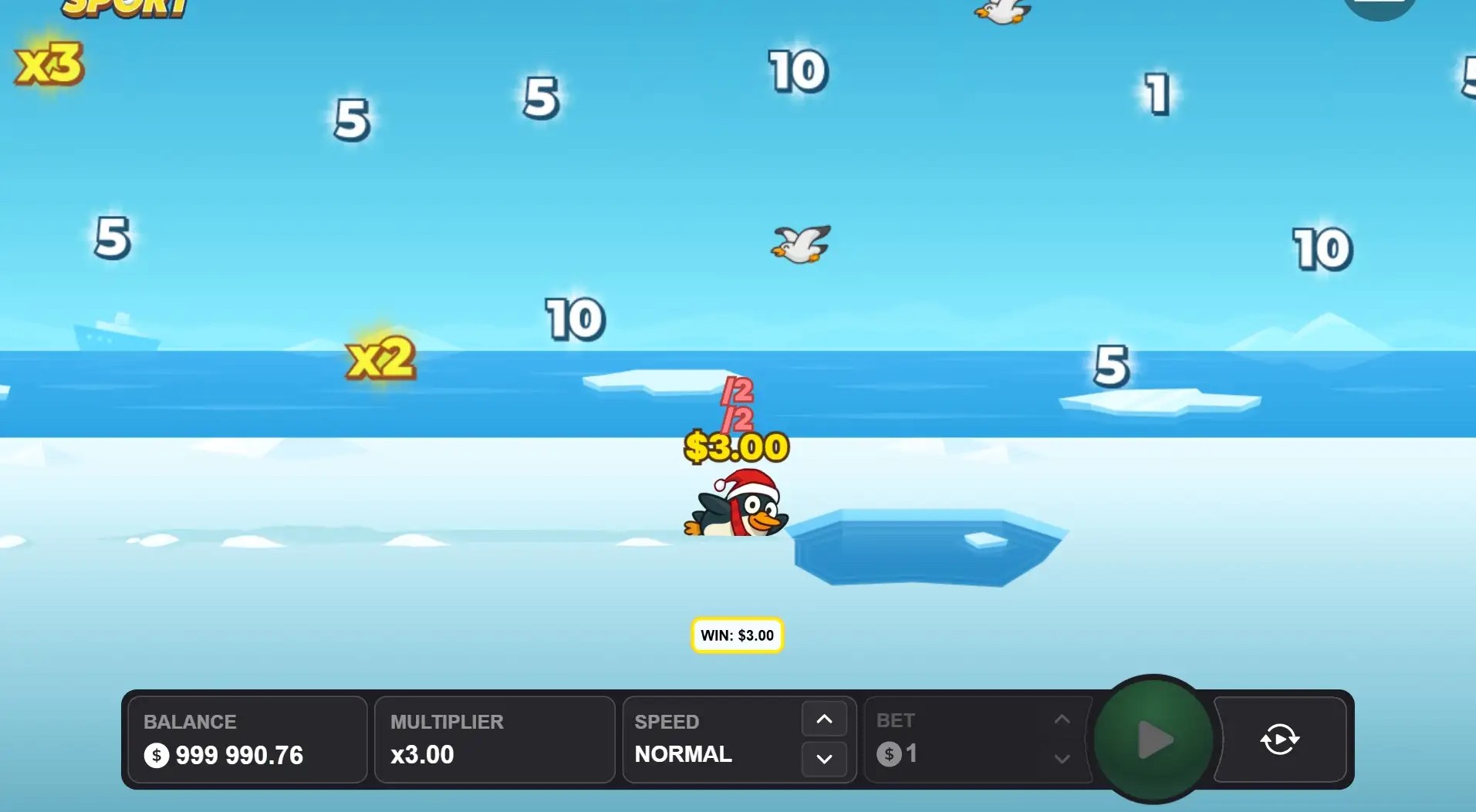 Pengu Sport screenshot 2 - the penguin mid-flight over the course
