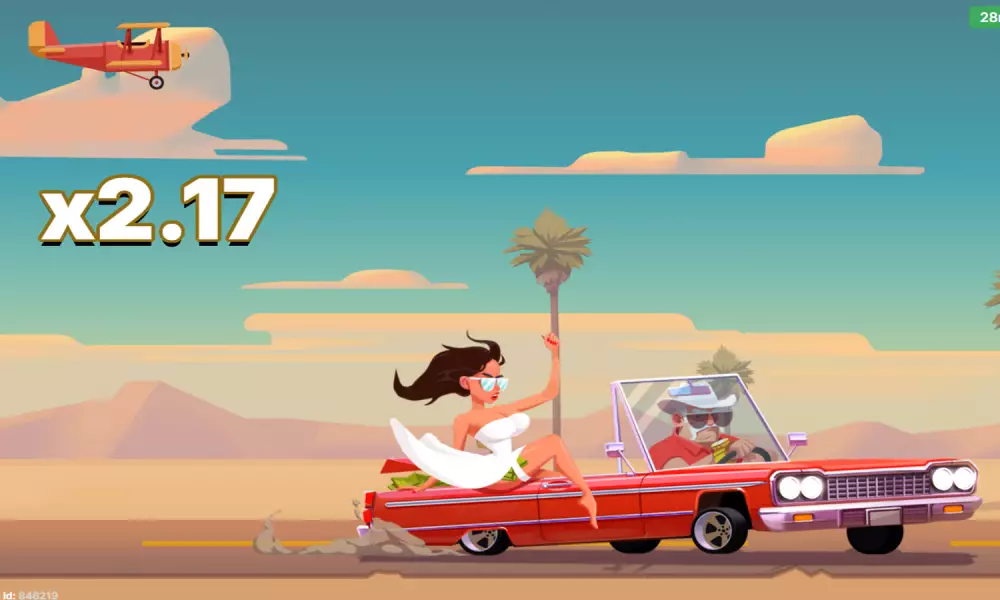 Sugar Daddy crash round at x2.17 with the convertible speeding across a desert road