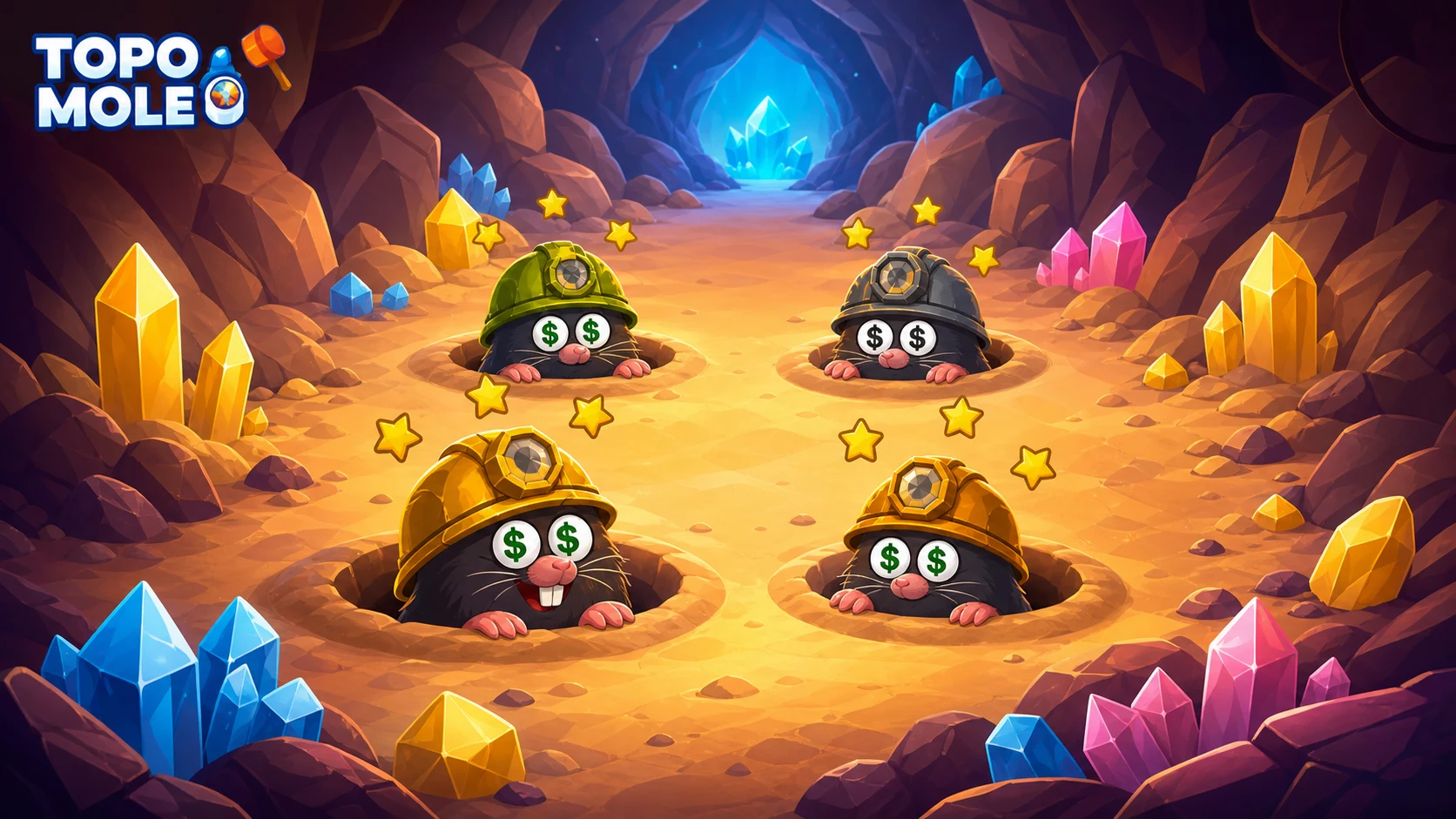 Topo Mole gameplay screenshot showing the six-hole instant format