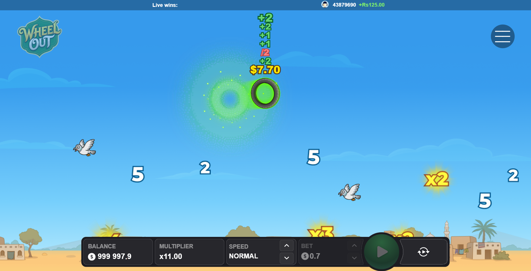 Wheel Out screenshot 3 - round result and payout display
